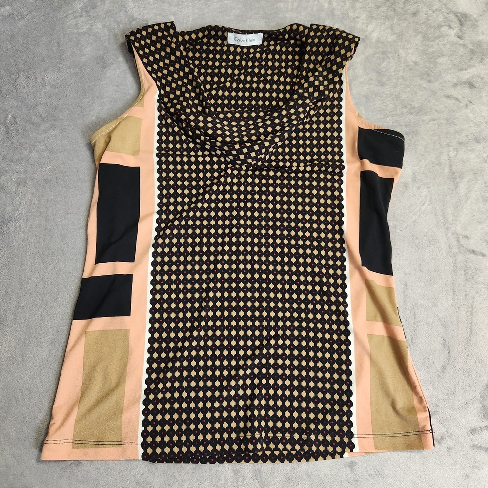Calvin Klein Cowl Neck Tank Top Size S Geometric Colorblock Sleeveless Blouse